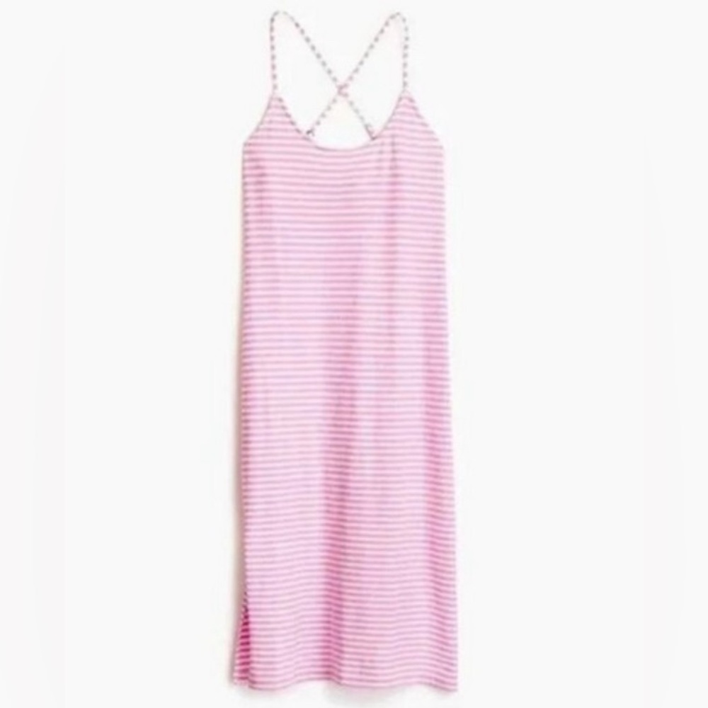 J. Crew Striped Pink/White Strappy Cotton Midi Dress